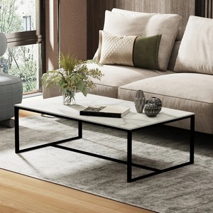 Modern Faux Marble Top <b>Coffee</b> <b>Table</b> With Metal Frame Minimalist Living Room Furniture Durable Design - Product Image 3
