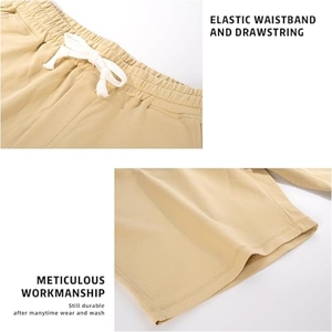 Shorts en coton uni pour homme, taille élastique avec cordon de serrage, décontractés, respirants, tissés, taille mi-haute - Product Image 1
