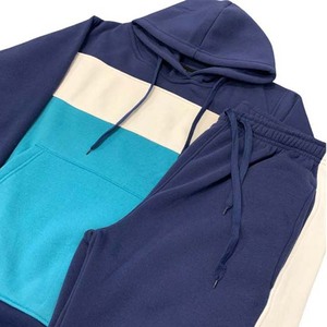 Survêtement unisexe à blocs de couleur, à capuche, coupe décontractée longue, avec poches latérales, pour l'automne, 100 % coton, poids moyen - Product Image 6