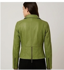 Women's Green Sheep <b>Skin</b> Solid Slim Fit Biker Jacket Zip Front Windproof Heated Casual Outerwear Trendy Streetwear - Product Image 4