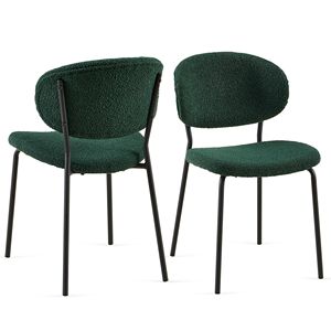 Set di sedie da pranzo in tessuto bouclé verde scuro di 2 sedie con gambe in metallo per sala da pranzo cucina soggiorno - Product Image 5