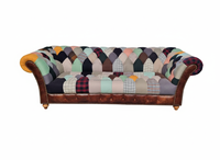 Canapé Chesterfield convertible moderne 3 places, design patchwork, confort intemporel, sièges élégants pour les salons