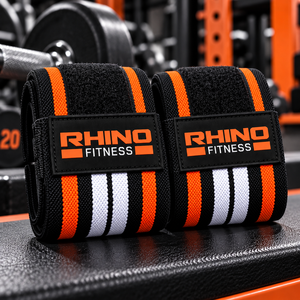 Bandes de maintien pour poignets Rhino Fitness en coton camouflage avec impression réfléchissante noir-orange, support pour haltérophilie, fermeture auto-agrippante - Product Image 5