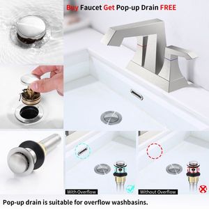 Rubinetto da Bagno Moderno a 2 Maniglie in Nichel Spazzolato, Montaggio su Piano, con Kit di Scarico 4001 NP - Product Image 4