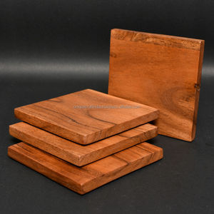 Handcrafted Modern <b>Stand</b> Acacia Wood Angular Coaster Set 5mm Thick Minimalist Tabletop <b>Drink</b> Mats Classic Style - Product Image 3