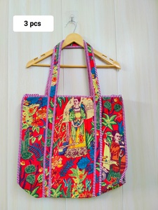 กระเป๋าโท้ทผ้าฝ้ายลายบล็อกขนาดใหญ่แบบสองด้าน  รักษ์โลก สไตล์โบโฮ ทำมือ ใช้ได้ทุกวัน ไปเที่ยวทะเลได้ทุกฤดู - Product Image 3