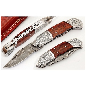 Couteau de poche pliant en acier Damas personnalisé, manche en bois, nom et logo personnalisés, qualité supérieure pour la chasse, le camping, cadeau idéal - Product Image 1