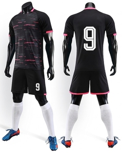 ชุดฟุตบอลสั่งทำพิเศษ สีแดงน้ำเงิน เสื้อเจอร์ซีย์ กางเกงขาสั้น เบอร์ 9 พิมพ์ลายด้วยความร้อน ระบายเหงื่อได้ดี แห้งเร็ว ด้านหน้า - Product Image 3