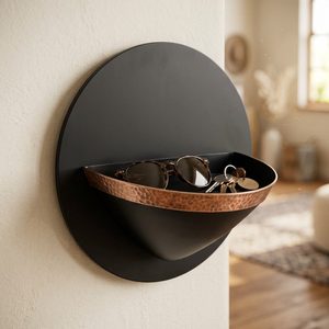 Handmade 30 cm Aluminium Half Bowl Matte Black Copper Band Wall Hung Bhitti Wall Mounted Decor for Home Decorative Storage Boxes - Product Image 1