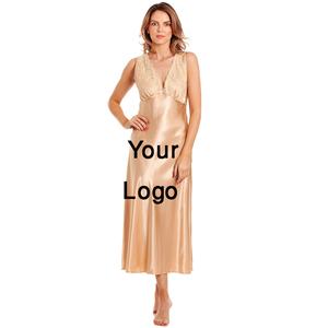 Vestido de noche de verano estampado bordado con logotipo personalizado, sin mangas, súper suave, transpirable, patrón de secado rápido, ropa de dormir de punto para mujer - Product Image 4
