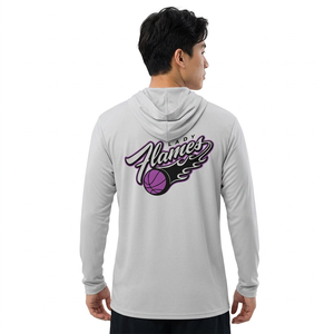 Camiseta de Baloncesto Blanca al por Mayor – Sudadera de Manga Larga con Capucha de Alto Rendimiento que Absorbe la Humedad, Estampado Sublimado Morado - Product Image 2