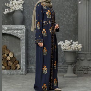 Abaya maxi décontractée pour femmes en coton et polyester avec impression personnalisée, respirante, service OEM ODM personnalisé, abayas de Dubaï, vêtements musulmans - Product Image 3