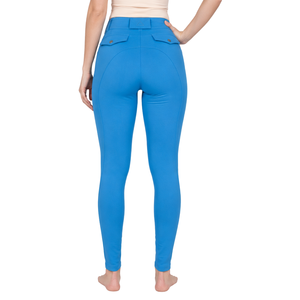 Leggings de equitación azules para mujer, pantalones de montar a caballo de cintura alta, elásticos, con agarre de silicona y diseño con bolsillos. - Product Image 2