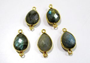 Ensemble de 2 connecteurs en labradorite naturelle, forme poire, 10x13mm, pierre précieuse bleue chatoyante, double boucle, breloques en forme de cœur - Product Image 3