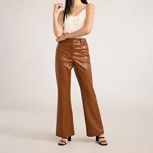 Pantalones de cuero holgados para mujer, transpirables, de verano, tejidos, de cintura media, con cierre frontal plano, de largo completo, negros, informales, a la moda - Product Image 4