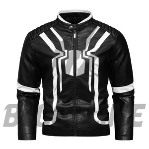 เสื้อแจ็คเก็ตหนัง PU สีดำสำหรับผู้ชาย คอตั้ง ทรงเข้ารูป สไตล์นักขี่มอเตอร์ไซค์ พิมพ์ลายตัวอักษร ปิดด้วยซิป เหมาะสำหรับใส่ในฤดูใบไม้ร่วง - Product Image 4