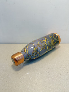 Premium Printed Pure Copper Water Bottle 1100ml Navy Blue Gold Leaf Pattern Ayurvedic Flask Leakproof Gym Sports Metal <b>Drinkware</b> - Product Image 4