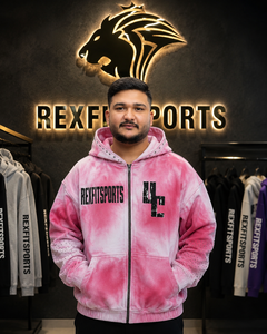 REXFITSPORTS 2026 Sweat à capuche personnalisé rose tie-dye entièrement zippé 280-300 GSM en coton polyester molletonné imprimé streetwear - Product Image 6