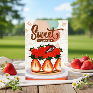 Greeting Card Strawberry Popup Cake Design - Product Image 2