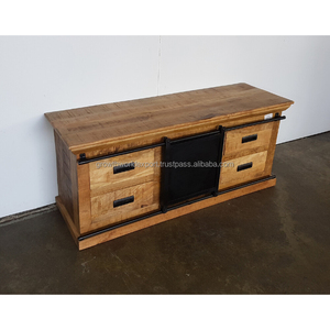 Dernière gamme industrielle Meuble TV de luxe avec porte coulissante Salon en bois de manguier brut TVC 140 CM Meuble 2024 avec 4 tiroirs - Product Image 5