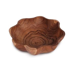 <b>Rustic</b> <b>Wooden</b> Fluted Bowl Large Decorative Serving Bowl for <b>Dining</b> <b>Table</b> Fruit Display Home Decor - Product Image 1