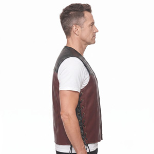 Chaleco de Cuero para Hombre al por Mayor, Chaleco de Cuero con Cuello en V para Hombre, Chaleco de Cuero con Botones para Hombre, Chaleco de Cuero para Hombre con Bolsillos - Product Image 3