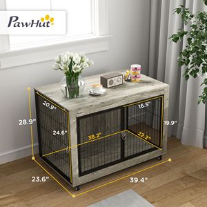 39\" Gray Dog Crate Furniture Side <b>Table</b> <b>with</b> <b>Wheels</b> Interchangeable Side Door for Large Dogs - Product Image 2