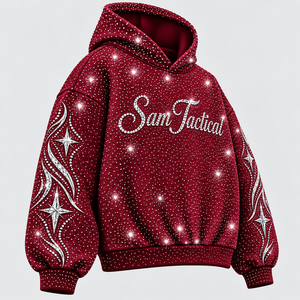 <b>Men's</b> <b>Burgundy</b> Rhinestone <b>Hoodie</b> Oversized Hip Hop Sparkly Letter Print Hooded Sweatshirt Wholesale Rate OEM Cheap Price - Product Image 3