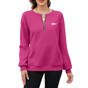 Sudadera con cremallera de un cuarto para mujer, estilo casual urbano, hombros caídos, transpirable, ecológica, con capucha - Product Image 1