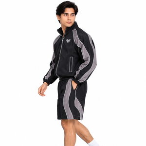 Ensemble tendance coupe-vent et short avec passepoil réfléchissant, en nylon léger patchwork, pour l'été, avec sweats à capuche - Product Image 2