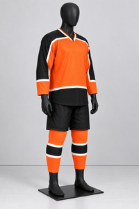 Jersey de Hockey sobre Hielo Personalizado, Uniforme de Equipo Sublimado, Ropa Deportiva Transpirable de Poliéster, Panel Naranja, Negro y Blanco - Product Image 2