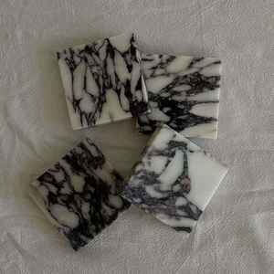Calacatta Viola Marble Square Coaster Set With Handmade Natural Stone Finish For Luxury Home Decor Coffee <b>Table</b> <b>Protection</b> - Product Image 1