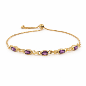 Pulsera de Plata de Ley 925 con Cinco Piedras Ovaladas de Rodolita Granate y Tres Clips con Puntos, Bañada en Oro y Rodio - Product Image 2