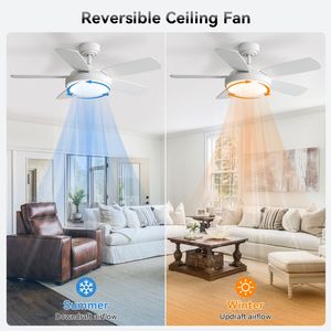 Ventilatore da soffitto a LED bianco da 42 pollici con luce LED da 22W e telecomando, pale in MDF, motore DC reversibile - Product Image 4