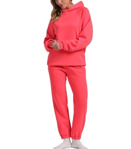 Sweat à capuche rose corail pour femme en polaire polyester/coton, couleur unie, manches longues, respirant, longueur standard, design personnalisé - Product Image 6