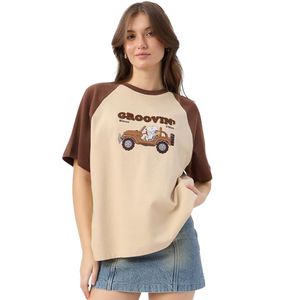 Camisetas Extra Grandes de Algodón Bordadas en Color Marrón con Cuello Redondo y Manga Corta para Mujeres y Niñas - Product Image 1