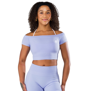 เสื้อครอปแขนสั้นไร้ตะเข็บสำหรับผู้หญิง สีฟ้าสกายไลน์ เนื้อผ้านุ่ม ยืดหยุ่นได้ดี เหมาะสำหรับออกกำลังกาย โยคะ ฟิตเนส และชุดลำลองสำหรับนักกีฬา - Product Image 1