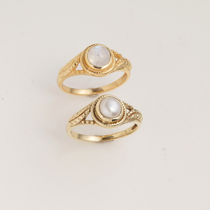 Natural Pearl Ring in <b>Gold</b> Finish Vintage Bezel <b>Set</b> Statement Ring Elegant Handmade Jewelry for Women Gift - Product Image 2