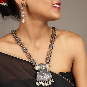 Parure de bijoux bohèmes bicolores pour mariée, collier pendentif géométrique et boucles d'oreilles, cadeau de mariage, anniversaire, fiançailles, en laiton - Product Image 4