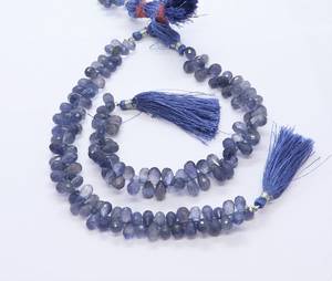 Perles d'iolite naturelle facettées en forme de goutte, perles de pierre précieuse d'iolite bleue, perles d'iolite facettées en forme de goutte pour la fabrication de bijoux, 8 pouces - Product Image 1