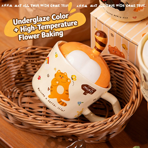 Nouvelle conception, ensemble cadeau de 330 ml, tasse en céramique mignonne en forme de queue de chat avec couvercle pour un usage domestique - Product Image 2