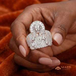 925 Sterling Silver Sacred Heart Jesus Moissanite <b>Ring</b> Hip Hop Anillo <b>Iced</b> Out Luxury Jewelry Regalo Hombre - Product Image 1