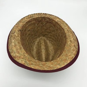 Unisex Straw Fedora <b>Hat</b> With Burgundy <b>Band</b> Casual Spring Summer Adult Wide Brim <b>Hat</b> 6-Panel Design Cowboy Baseball Cap Polyester - Product Image 2