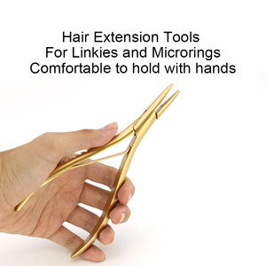 Pince professionnelle pour extensions de cheveux, plaquée or, pour application de mèches, forme plate avec dents pour perles et dreadlocks - Product Image 3