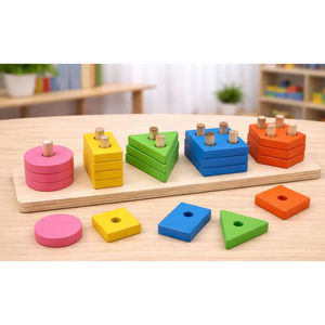 Juguete de Madera para Niños, Tablero de Clasificación y Apilamiento de Formas, Juego de Aprendizaje, Rompecabezas de Madera para Clasificar y Apilar Formas para Niños Pequeños - Product Image 1