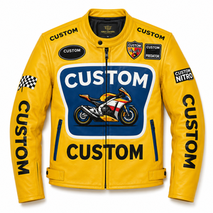Uniforme de course sur mesure en peau de mouton respirant avec grand badge imprimé sur le devant, multiples patchs graphiques Superbike pour homme - Product Image 1