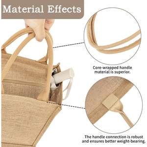 Sac fourre-tout fait sur commande du jute 2025 pour la fermeture de tirette de femmes Bualap avec le texte et le logo adaptés aux besoins du client Images - Product Image 4