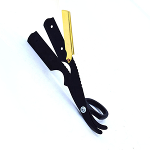Rasoir de barbier pliant en acier inoxydable à motif feuille personnalisé OEM, rasoir droit à demi-lame pour usage professionnel - Product Image 1