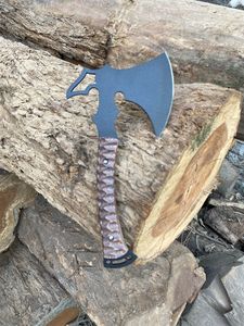 THEWIZ CRAFTS Industrial Grade Tactical Builder's Hatchet Marbled Wood <b>Handle</b> Carbon Steel Blade Survival Outdoor Bushcraft Tool - Product Image 5