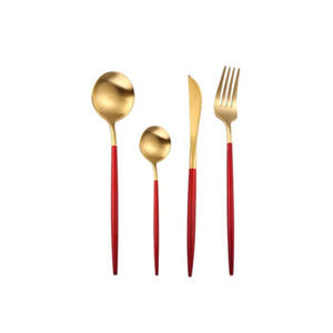 Ensemble de couverts en acier inoxydable plaqué or de 4 pièces avec poignées rouges de haute qualité et passe au lave-vaisselle pour les repas de style américain - Product Image 6